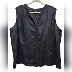 Grace Elements Women Top Elegant Sleeveless Black Blouse Size 3XL 100%Linen